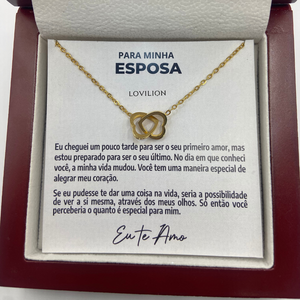 Para Minha Esposa - Colar Duplo Coração Banhado a Ouro 18k